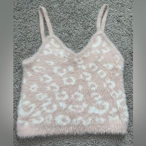 Pink fuzzy cheetah print sweater tank top